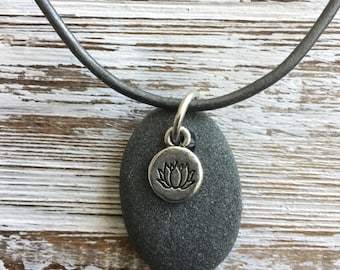Maine Beach Stone Necklace with Choice of Charm, Sea Stone Necklace, Maine Beach Stone, Beachcomber Gift, Beach Wedding Gift,Unisex Necklace