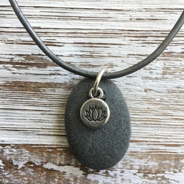 Maine Beach Stone Necklace with Choice of Charm, Sea Stone Necklace, Maine Beach Stone, Beachcomber Gift, Beach Wedding Gift,Unisex Necklace