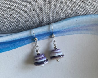 Sterling Silver Quahog Purple Sea Shell Earrings, Beach Bridal, Sea Shell Earrings, Quahog Sea Shells, Bridesmaid Earrings, Sea Inspired