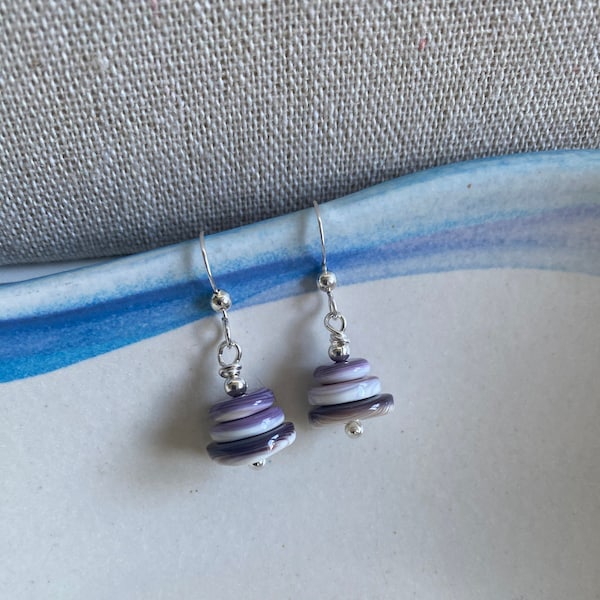 Sterling Silver Quahog Purple Sea Shell Earrings, Beach Bridal, Sea Shell Earrings, Quahog Sea Shells, Bridesmaid Earrings, Sea Inspired