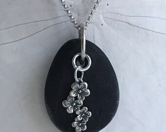 petite beach stone cherry blossom necklace, beach stone necklace, Maine beach stone necklace, Spring Blossom necklace, OOAK, Beach Wedding
