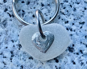 unique heart shaped white sea glass keychain, sea glass keychain, new car sea glass keychain, first home keychain, OOAK sea glass key fob