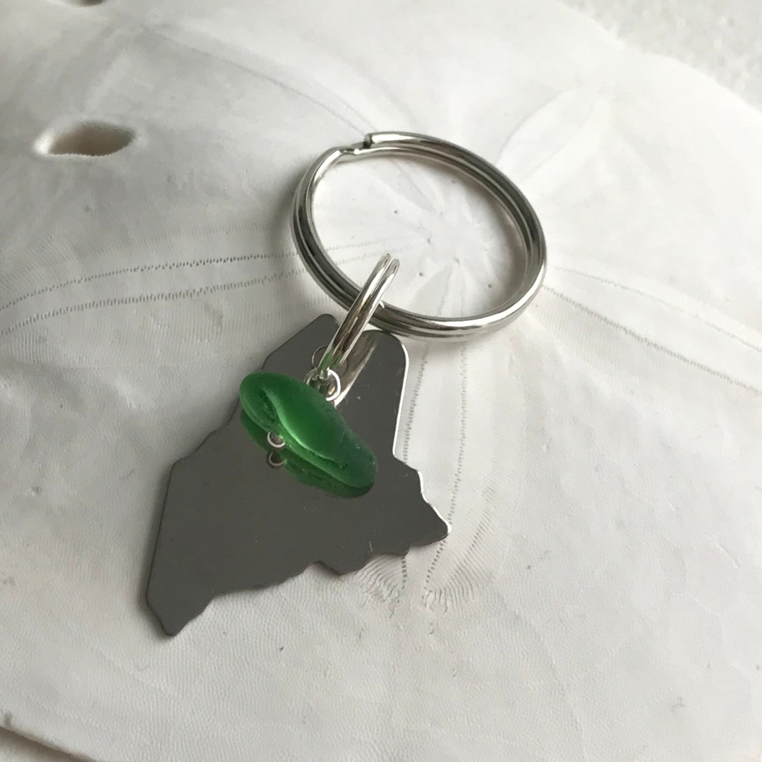 Maine Sea Glass Keychain, Sea Glass State of Maine Keychain, Sea Glass