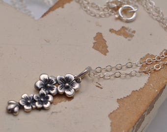 delicate cherry blossom sterling silver necklace, Spring cherry blossom necklace, delicate sterling silver cherry blossom necklace, Sakura