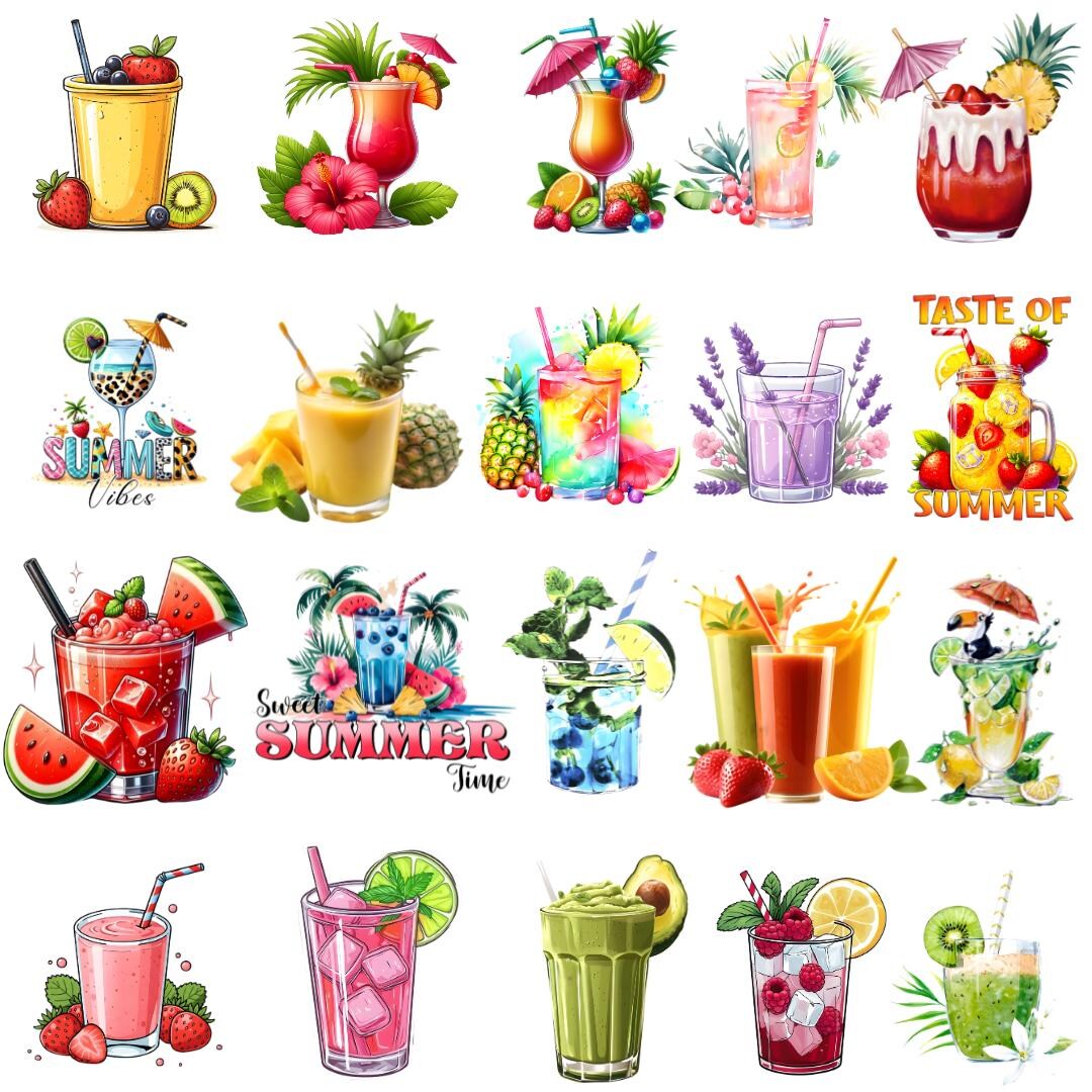 Tropical Smoothie Cup PNG Bundle, Summer Fruit Drink Clipart ...