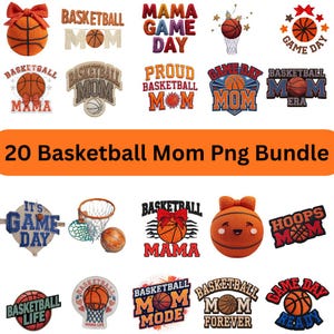 Basketbal moeder png-bundel, nepgaren chenille patch stijl sublimatieontwerp, (digitale download)
