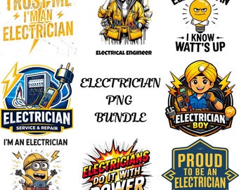 May include: A collection of digital graphics with an electrician theme. The images include text such as "Trust Me I'm an Electrician", "Electrical Engineer", and "Electricians Do It With Power". The graphics feature tools, light bulbs, and cartoon characters.