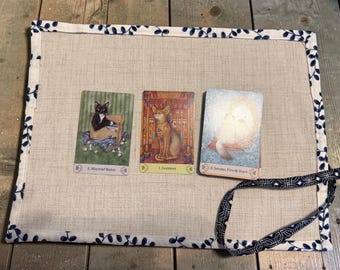 Blue Floral Tarot Wrap | Cottagecore Reading Cloth, Travel Altar Bag