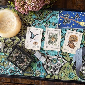 Earthy Tarot Deck Wrap Bag | Green Brown Teal Reading Cloth (18x13 inches)