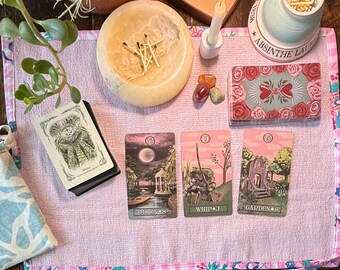 Pink Tarot Wrap | Vintage Trim Reading Cloth, Oracle Card Bag, Travel Altar