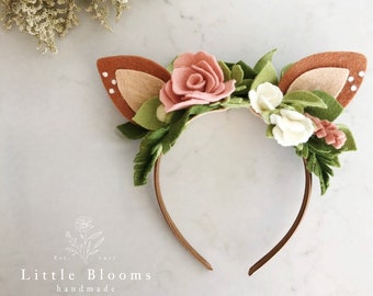 Deer Flower Crown - Woodland Deer Headband - Deer Fawn Ears