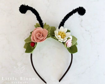 Corona di fiori con antenne - Fascia per capelli con antenne di ape, coccinella e farfalla