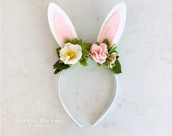 Bunny Flower Crown - Woodland Bunny Headband - Bunny Ears