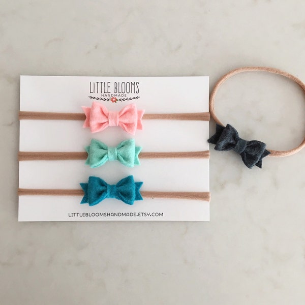Tiny Felt Bow Headband -  Pick Your Colors - newborn - baby - toddler