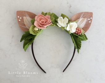 Deer Flower Crown - Woodland Deer Headband - Deer Fawn Ears