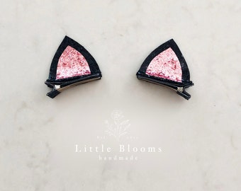 Cat Ears Hair Clips - black glitter cat ears