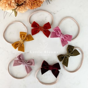 Velvet Bow - chubby bow on nylon headband or hair clip