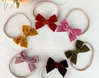 Velvet Bow - chubby bow on nylon headband or hair clip