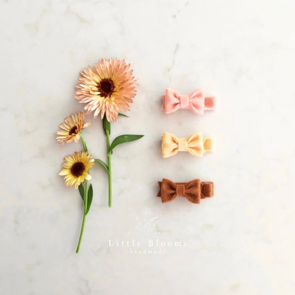 Tiny Felt Bow Clips - Wool Felt Bows - Baby Hair Clips