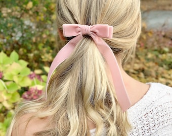 Velvet Bow - long bow - barrette