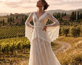 Boho Brautkleid, weißes Maxikleid, Verlobungsbraut, griechischer Stil Zug