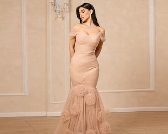 Schulterfreier Floraler Abschlussball-Look, Brautjungfer Kleid mit Salbei, Hochzeitsgast Outfit, formelle Abendgarderobe
