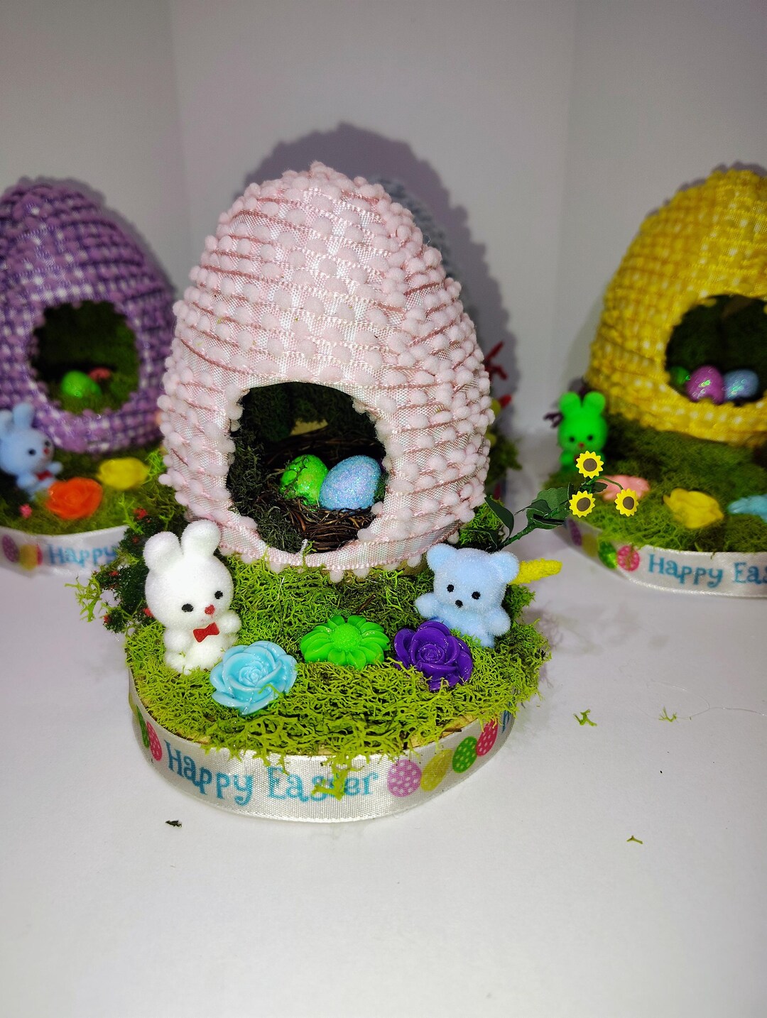 Pink Easter/spring Diorama With Bunny Bear and Hidden Eggs - Etsy