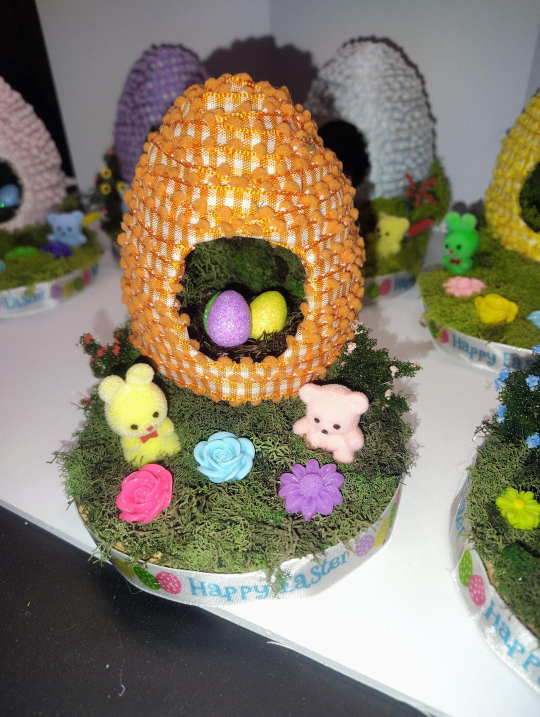 Orange Easter/spring Diorama With Bunny and Bear With Hidden Eggs - Etsy