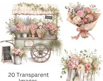 Sommarmarknader och blommor Clipart | Livsstil | Helg | Mjukt liv | Blommiga akvarellpastellkritor | PNG - Set 20.