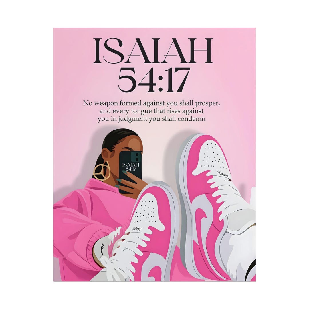 Isaiah 54:17 Scripture Poster | Pink Sneaker Illustration Rolled Poster