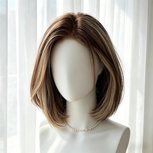 Customization,Brown Highlighted Human Hair Bob Wig, Short Lace Front Wig, Natural Real Hair, Ready To Wear