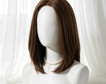 Customization，Brown Straight Bob Wig for Women, Middle Part Synthetic Wig, Heat Resistant, Natural Hair Wig for Daily  Party