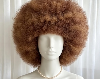 Customization，Ombre Brown Afro Curly Synthetic Wig,Big Fluffy 70s Retro Afro Wig,Heat Resistant Costume Hair for Halloween Party