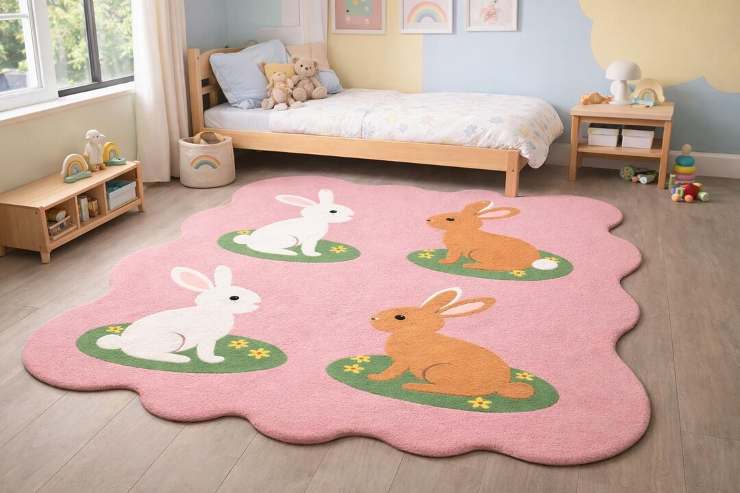 Handmade Tufted Bunny Rabbit Rug, Pink Nursery Playroom Carpet - Etsy