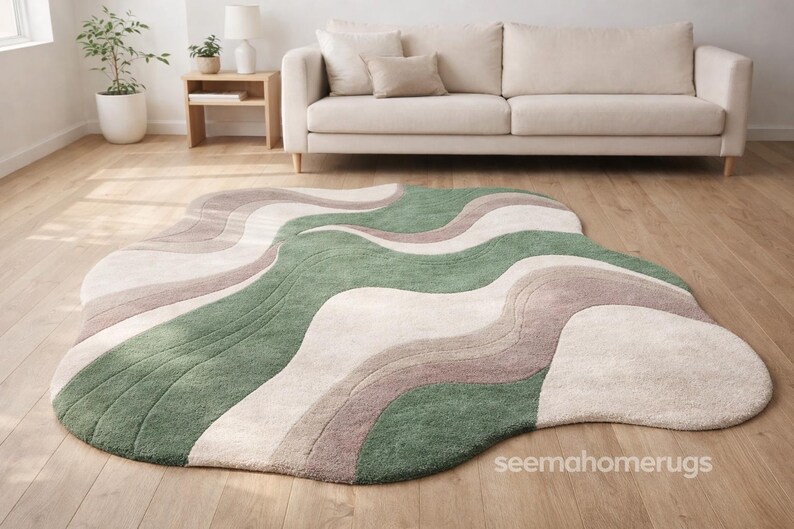 Organic Green Rug Buy Organic Shape Green Abstract Rug, Tufted Handmade Carpet ...