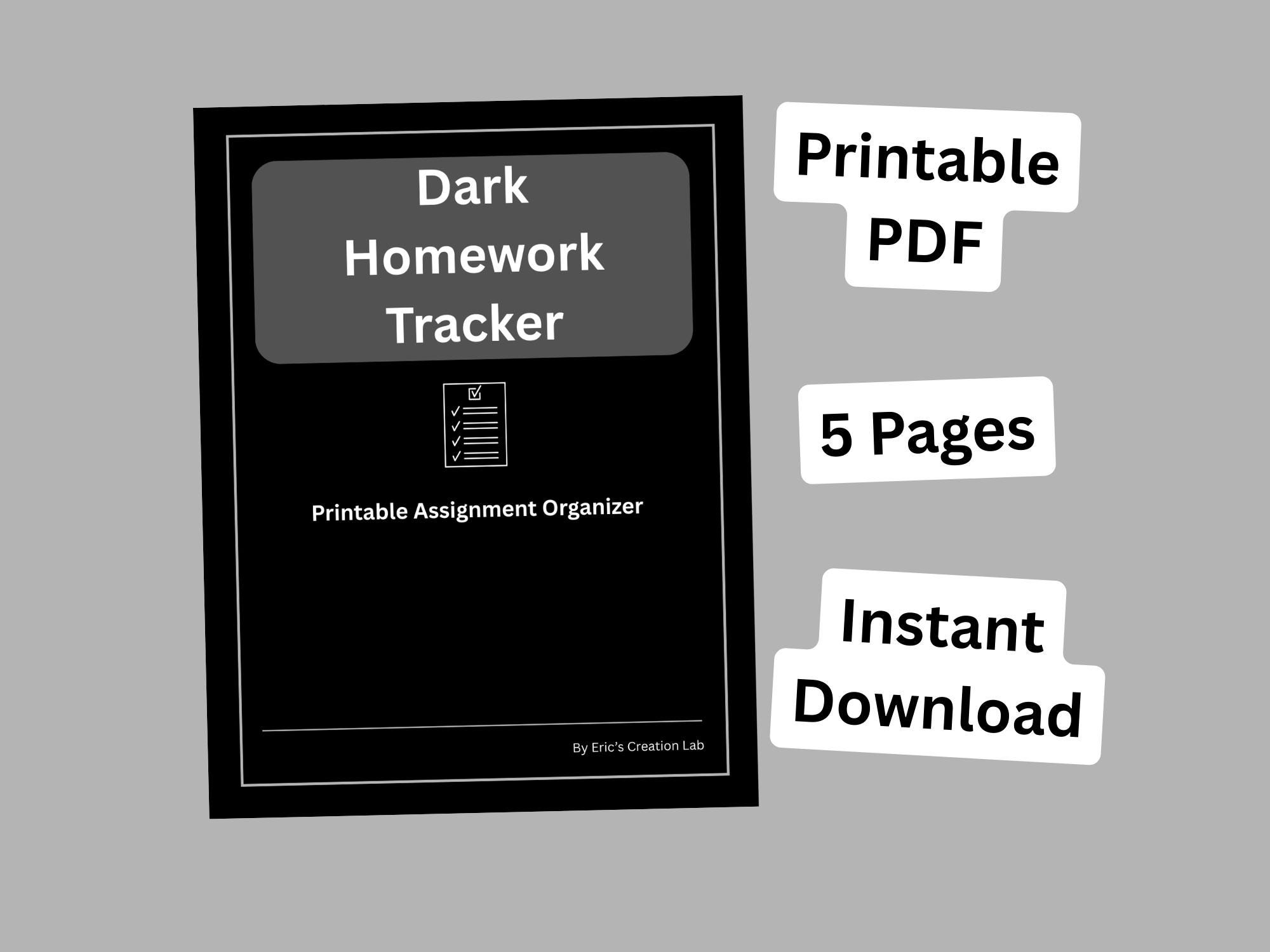 Dark Homework Tracker Printable | Dark Mode Study Planner | Assignment ...