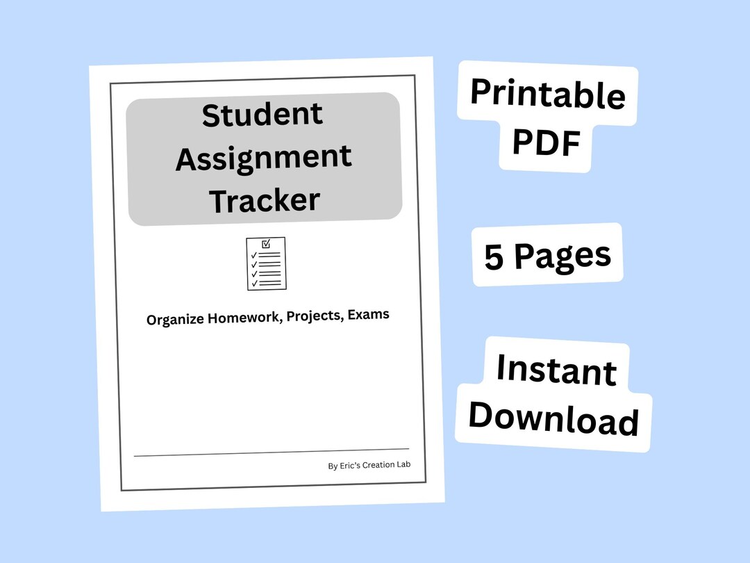 Student Assignment Tracker Printable PDF | College Homework Planner ...