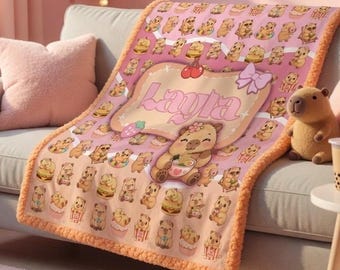 Custom Capybara Name Sherpa Minky Blanket | Personalised Kids Throw | Ultra Soft Plush