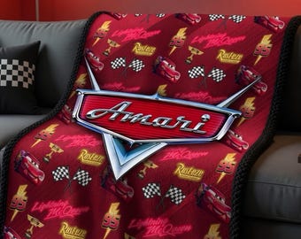 Custom Name Lightening McQueen Sherpa Minky Blanket | Personalised Kids Throw