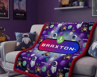 Custom WALL-E Name Sherpa Minky Blanket | Personalised Kids Throw | Ultra Soft Plush