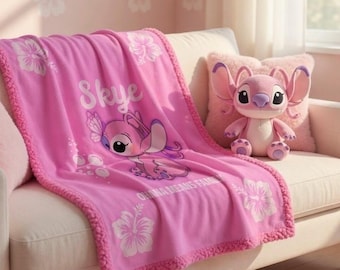 Custom Name Lilo & Stitch Sherpa Minky Blanket | Personalised Kids Throw