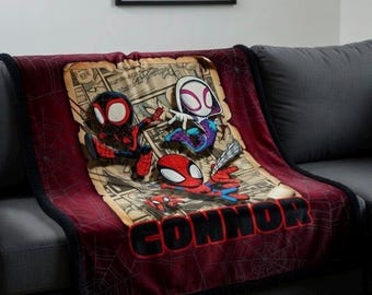 Custom Name Spidey & Friends Sherpa Minky Blanket | Personalised Kids Throw | Ultra Soft Plush
