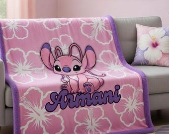 Custom Name Lilo & Stitch Sherpa Minky Blanket | Personalised Kids Throw