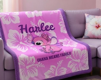 Custom Name Lilo & Stitch Sherpa Minky Blanket | Personalised Kids Throw