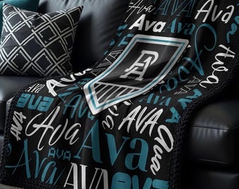 Custom Name AFL Port Adelaide Sherpa Minky Blanket | Personalised Kids Throw | Ultra Soft Plush