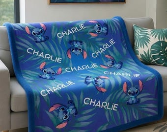 Custom Name Lilo & Stitch Sherpa Minky Blanket | Personalised Kids Throw