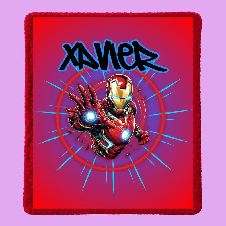 Manta Sherpa Minky con nombre personalizado / Manta infantil de Iron Man y los Vengadores imagen 2