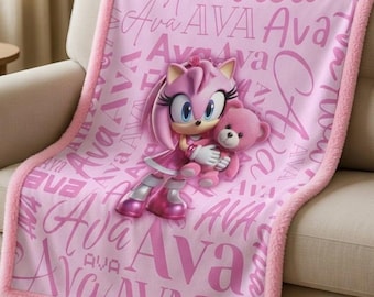 Custom Sonic Amy Rose Name Sherpa Minky Blanket | Ultra Soft Plush Throw