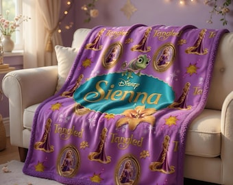 Custom Name Tangled Rapunzel Sherpa Minky Blanket | Personalised Kids Throw
