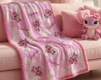 Custom Name Lilo & Stitch Sherpa Minky Blanket | Personalised Kids Throw